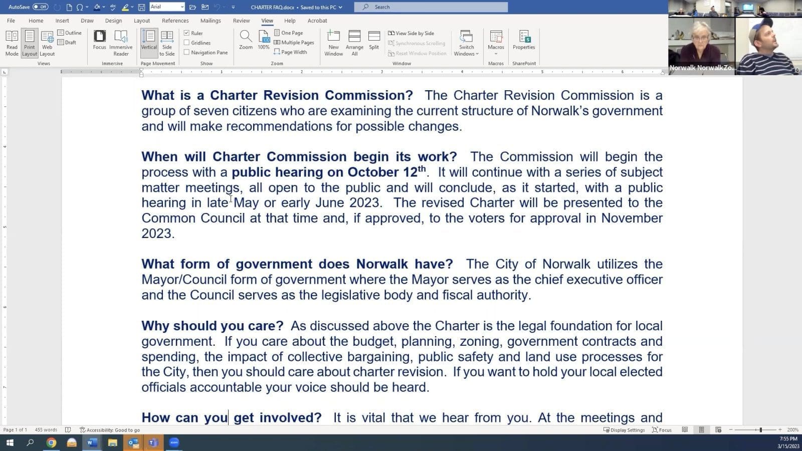 Norwalk Charter Revision Commission’s draft coming into focus