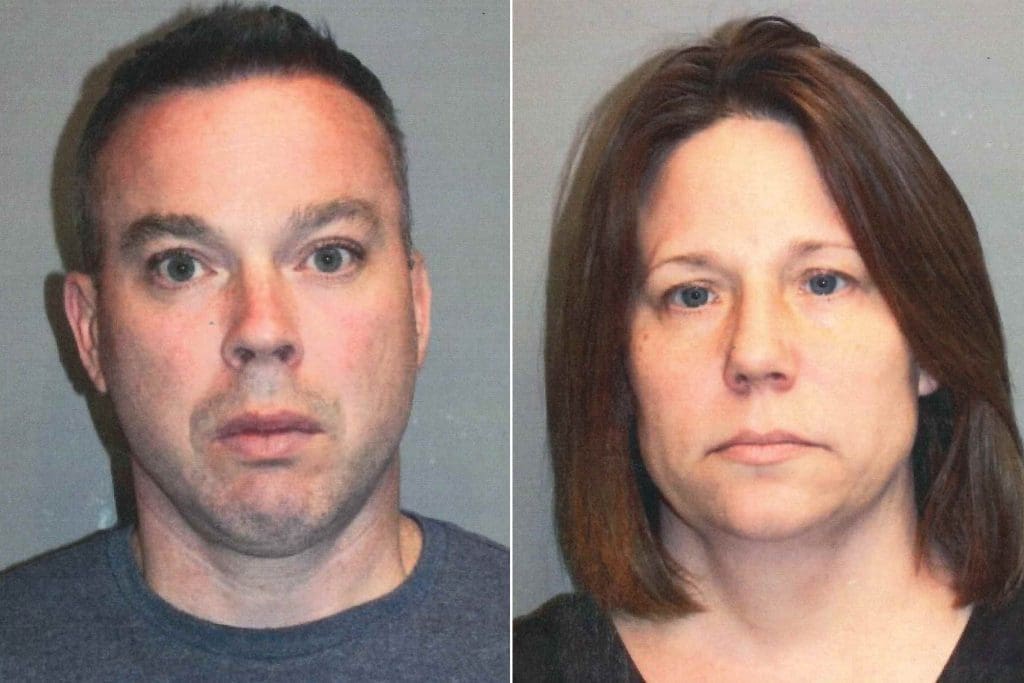 Two mug shots, people accused of stealing money from an elderly woman.